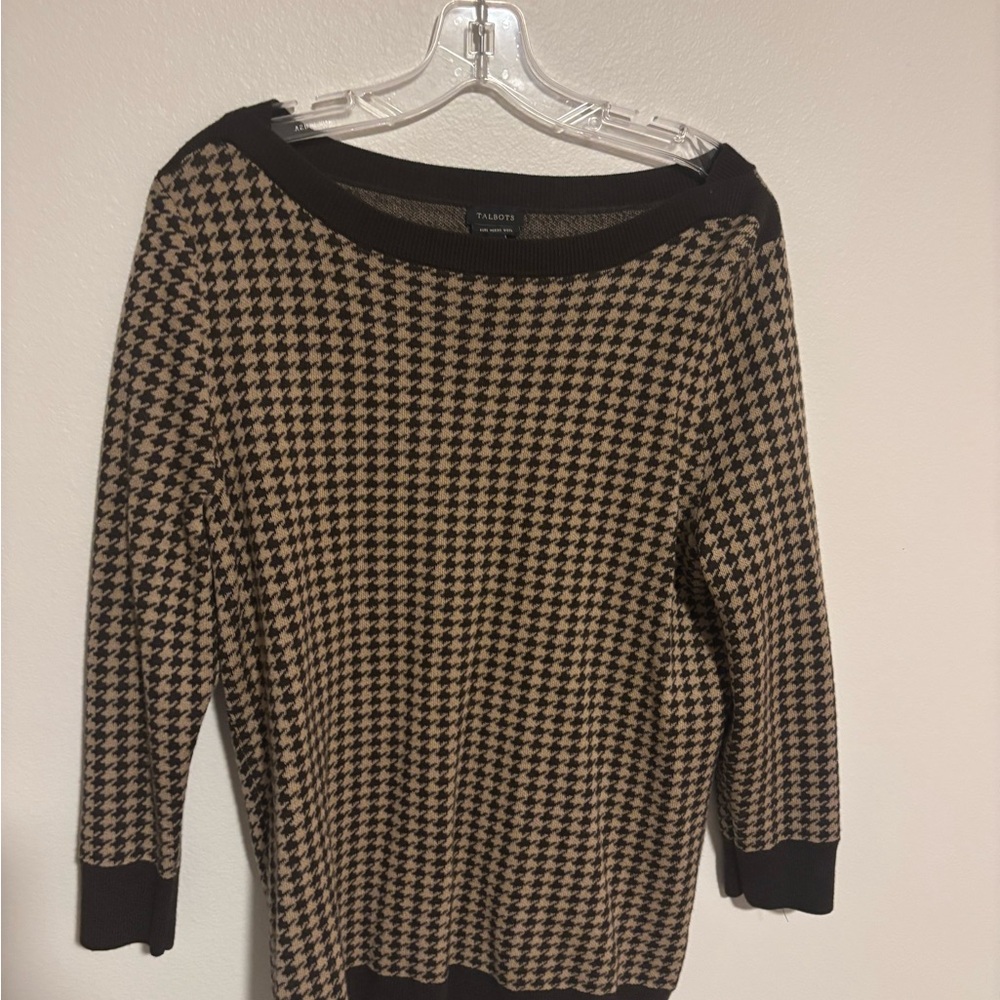 Talbots Women's Houndstooth Sweater - Black and Tan